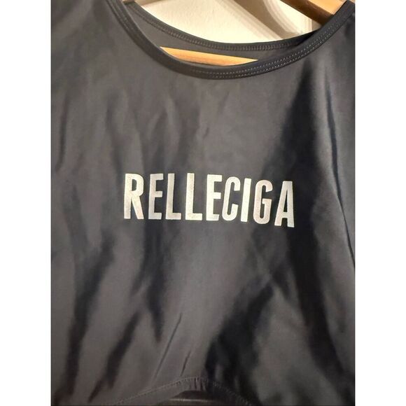 Relleciga Black Long Sleeve Logo Cropped Swim Shirt Rashguard Small - Picture 3 of 4
